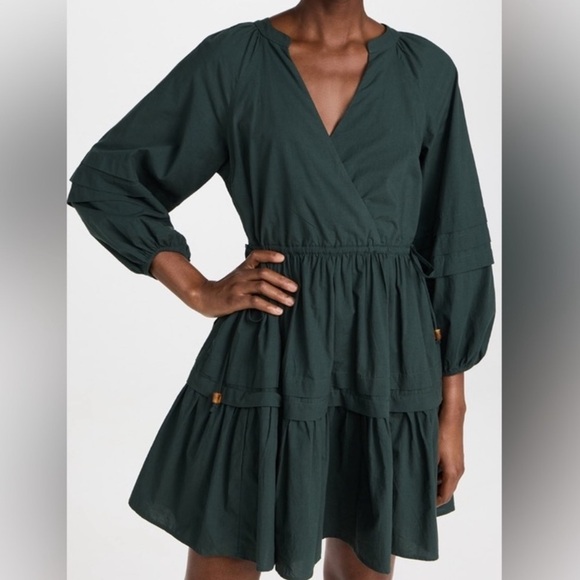 Madewell Long Sleeve Mini Dress Poplin Cotton Wrap Green Casual Quiet Luxury - Picture 1 of 13